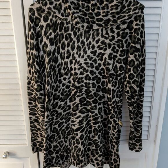 INC International Concepts Sweater Women's sz L Leopard Print Ruffle Gold Glam - Picture 8 of 8